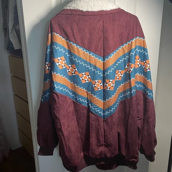 Funky faux swede jacket in burgundy - Picture 2 of 2